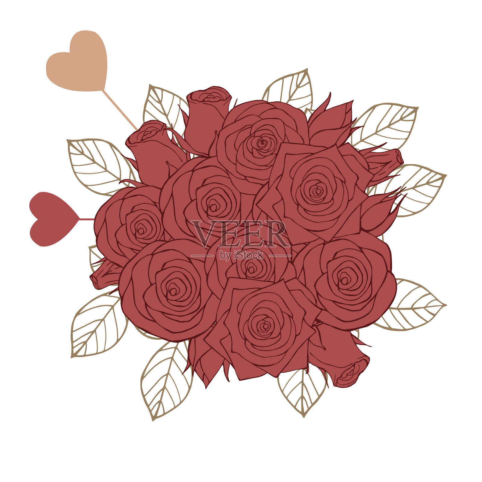 花束玫瑰与心花设计元素图片