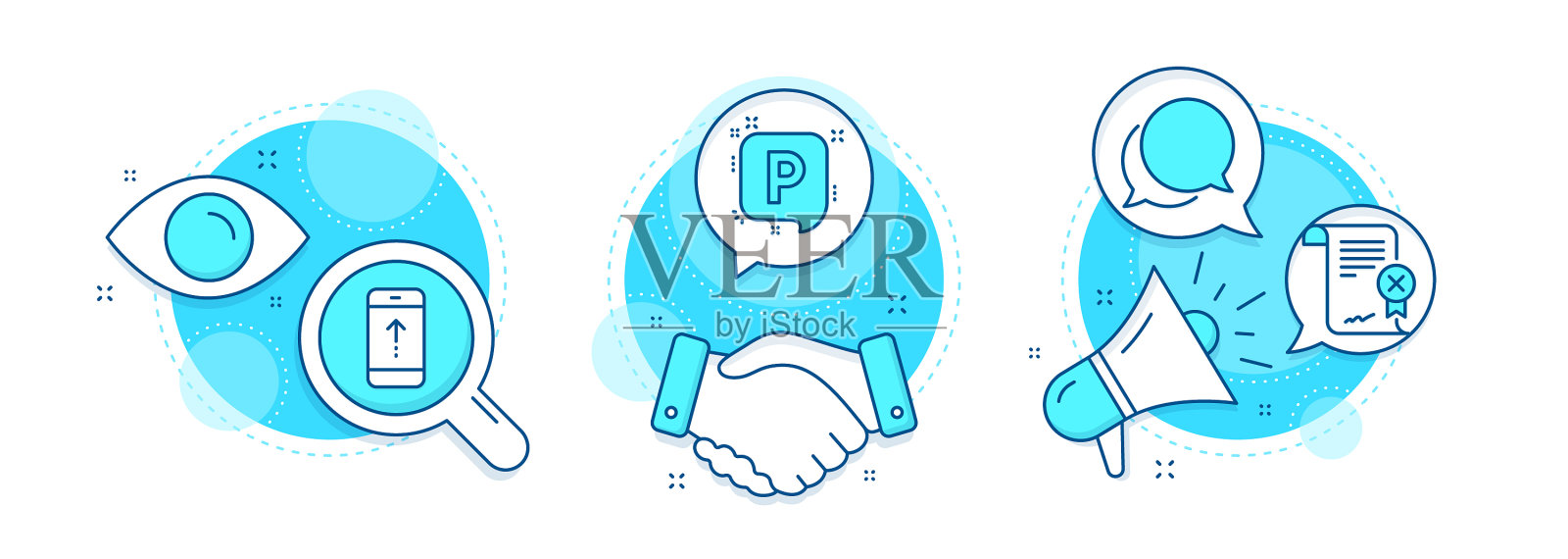 拒绝证书聊天信息和停车图标插画图片素材