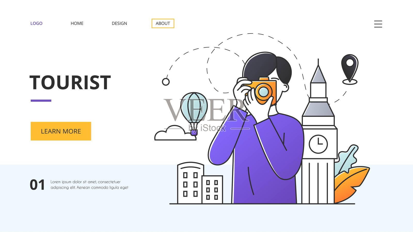 游客概念与人拍摄各种地标上的相机插画图片素材