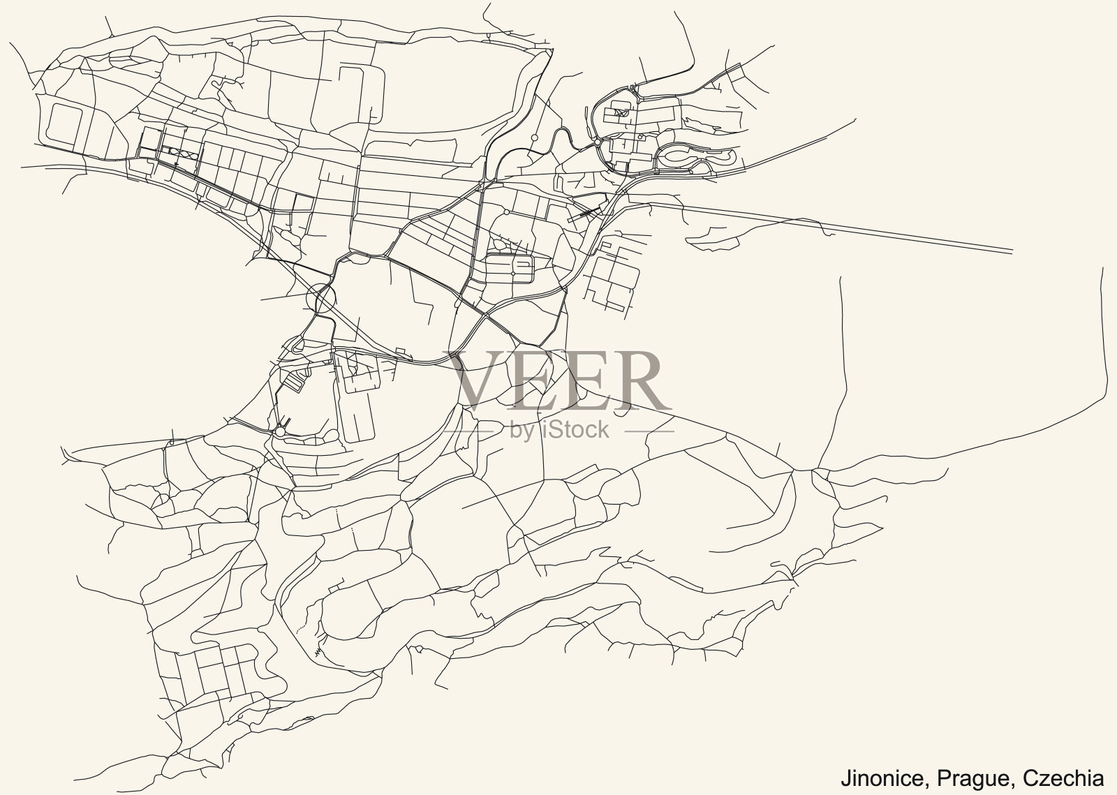 捷克共和国布拉格的Jinonice地籍区街道道路图插画图片素材