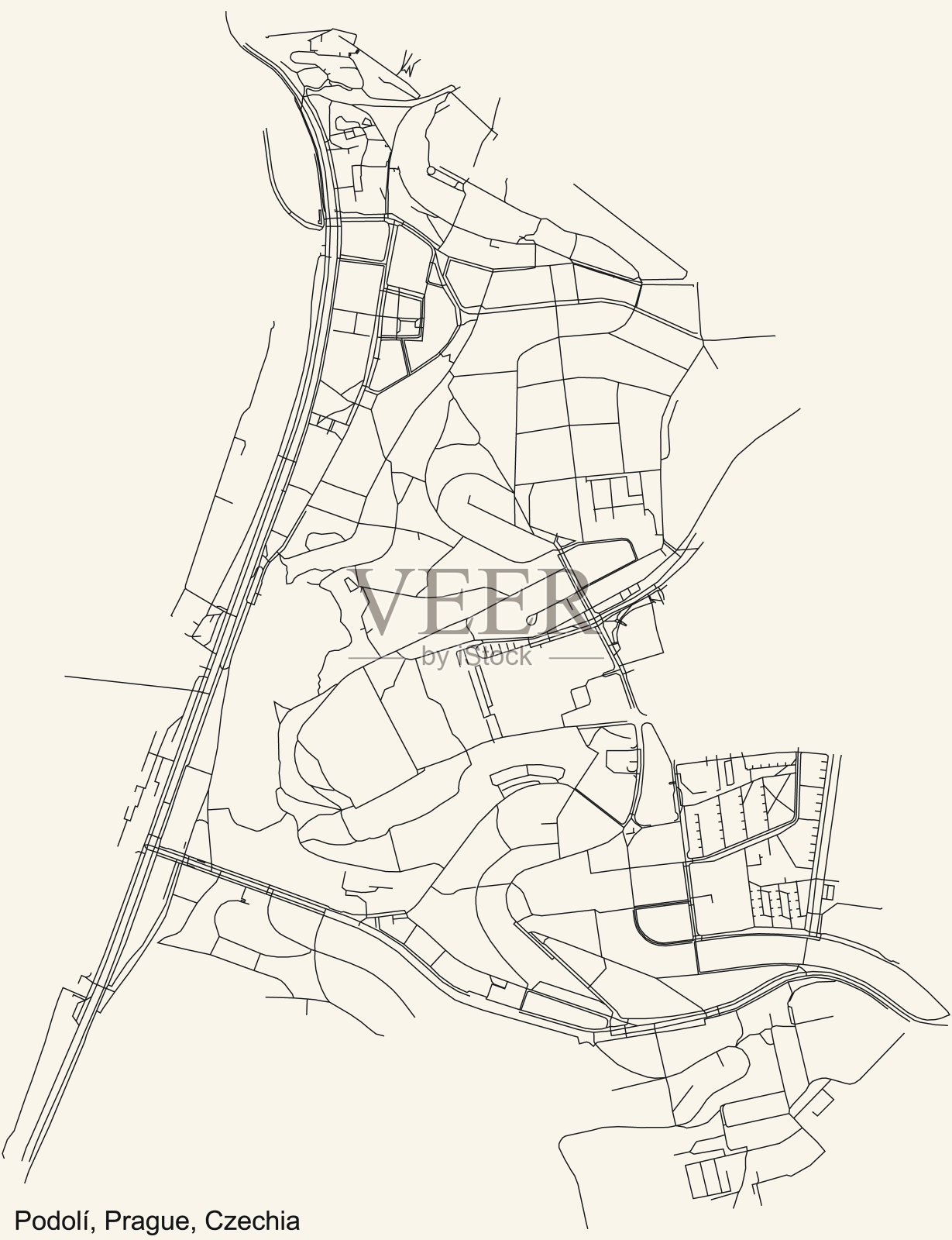 捷克共和国布拉格Podolí地籍区街道道路图插画图片素材