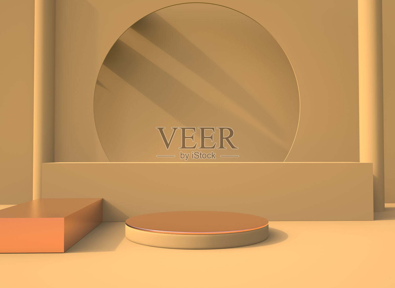 最小的场景与几何形式,讲台在奶油背景与阴影。化妆品展示现场,陈列柜,店面,陈列柜。3 d照片摄影图片