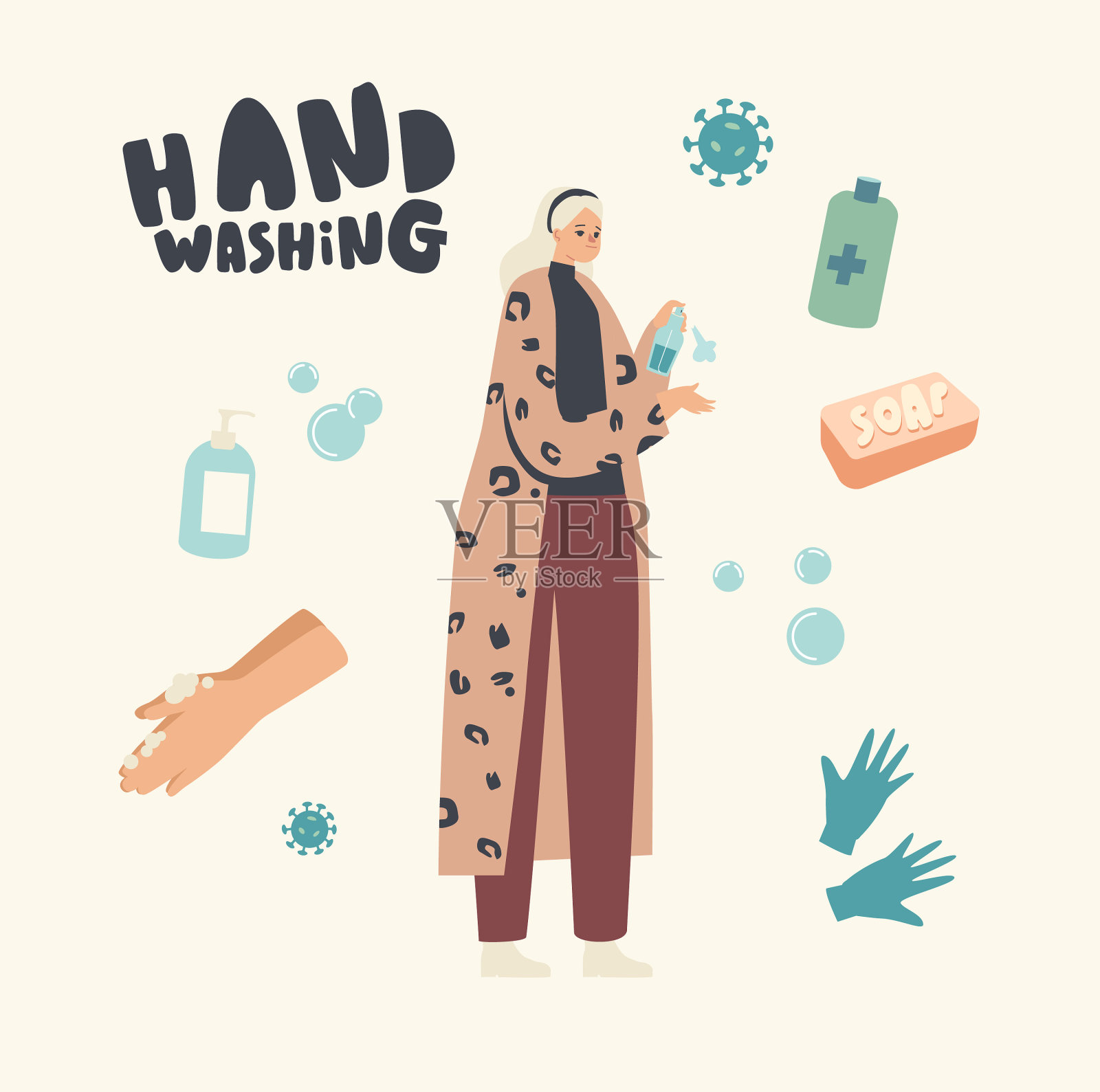 女性人物喷洒消毒剂插画图片素材