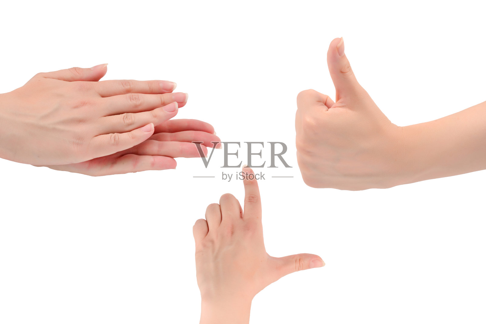 女人的双手鼓掌模式孤立在白色背景上照片摄影图片