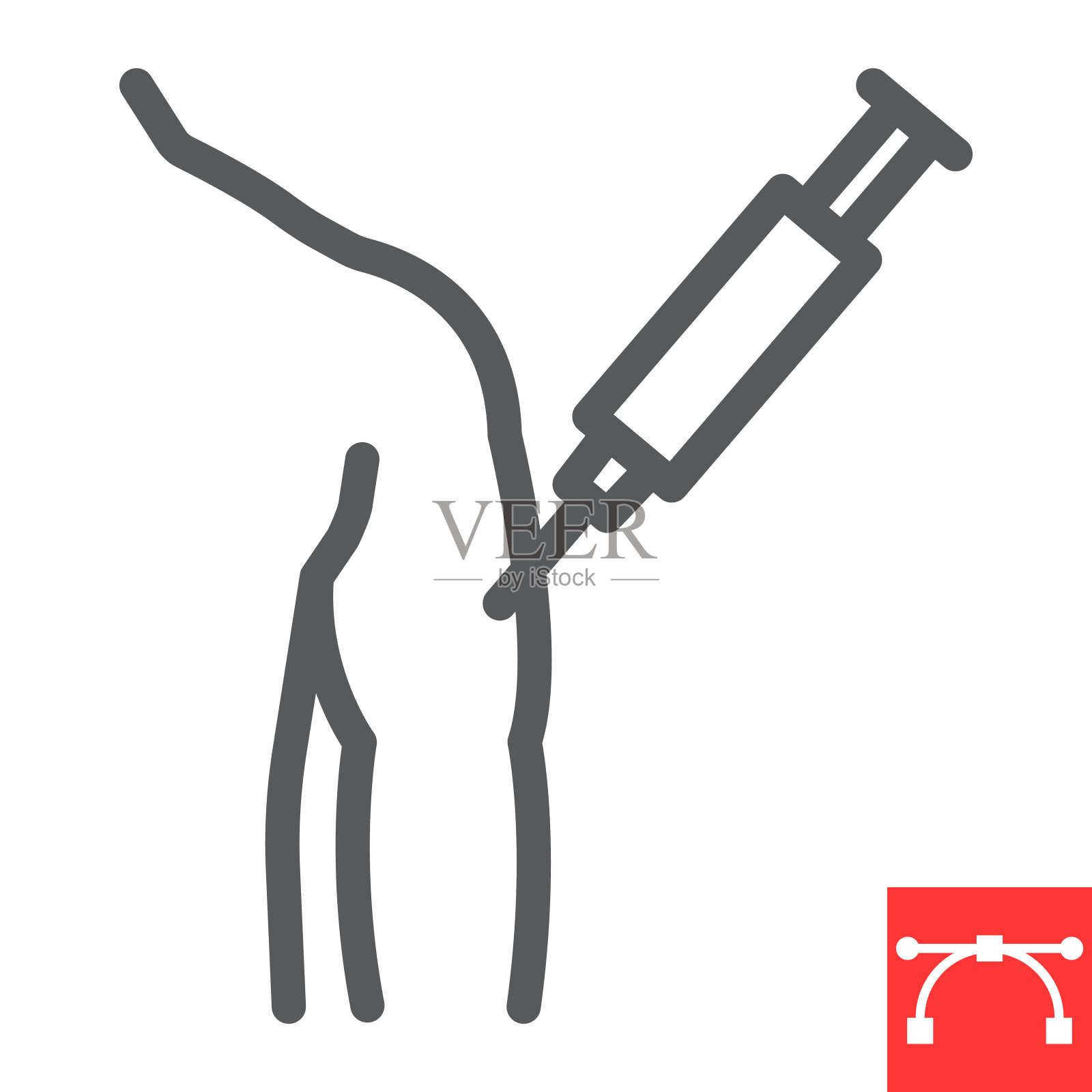 人体手臂注射线图标、接种疫苗和注射器、covid-19疫苗矢量图标、矢量图形、可编辑的笔划轮廓符号,eps 10。插画图片素材