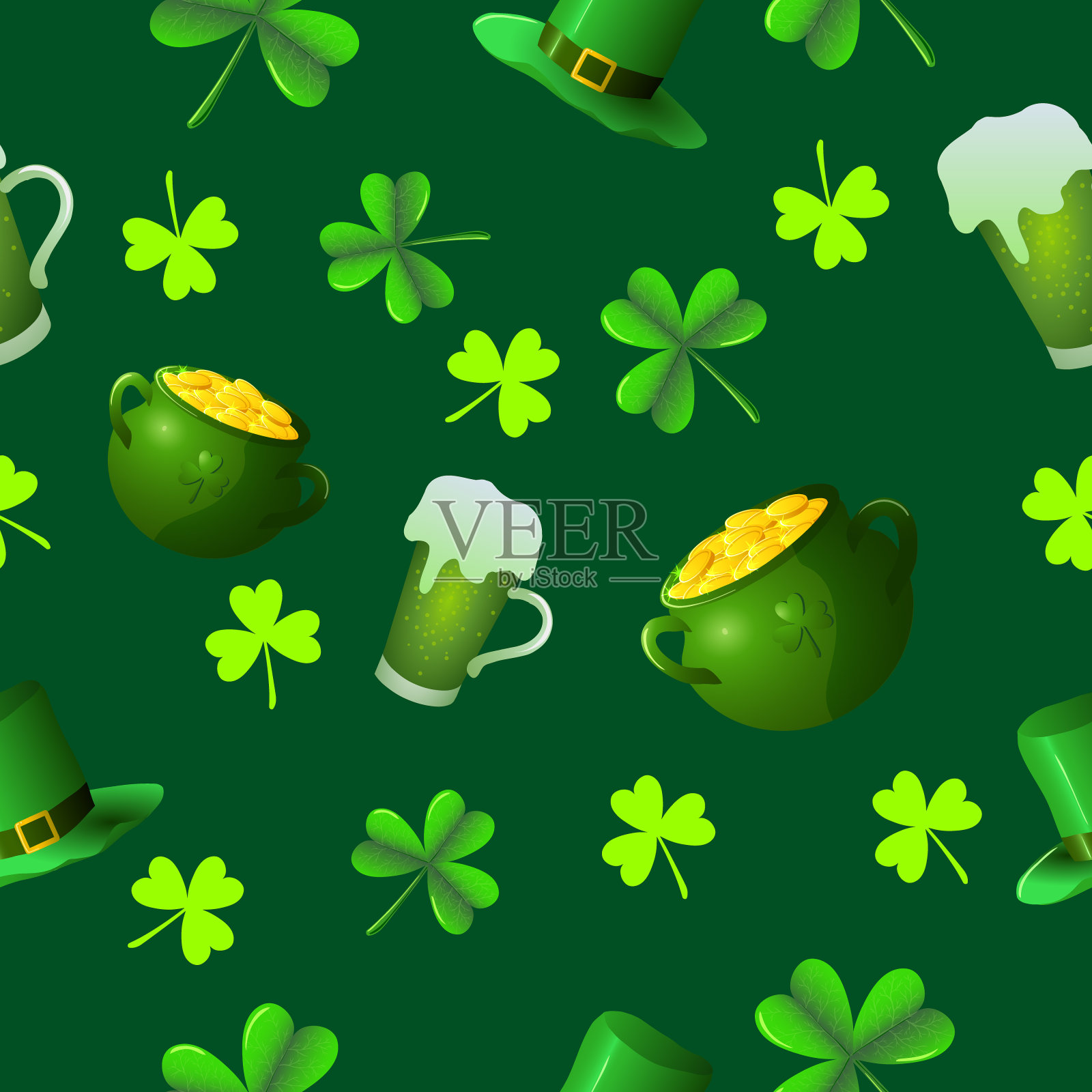 矢量无缝背景圣帕特里克节。插画图片素材