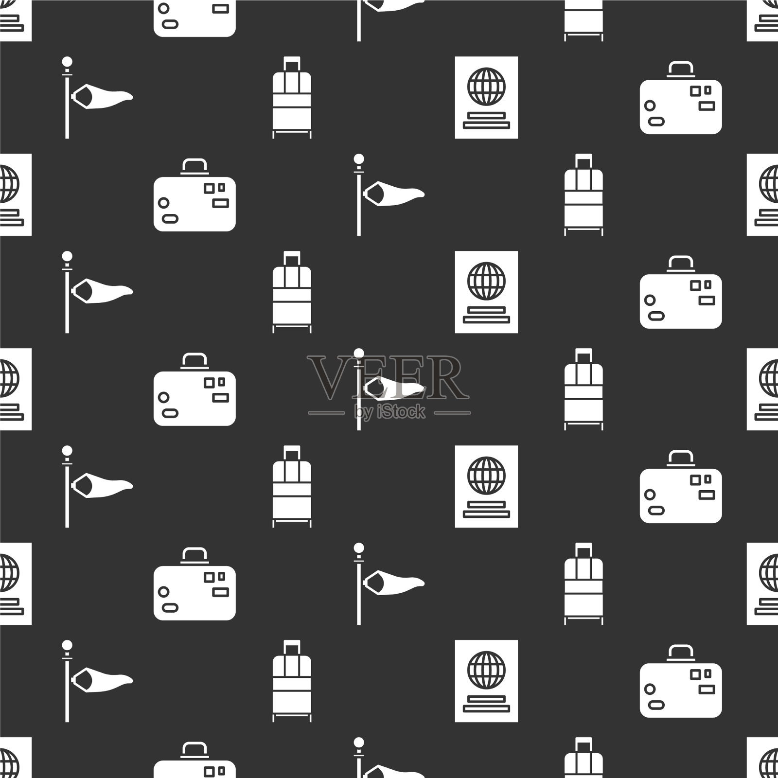 设置护照手提箱锥形气象风向标图标素材