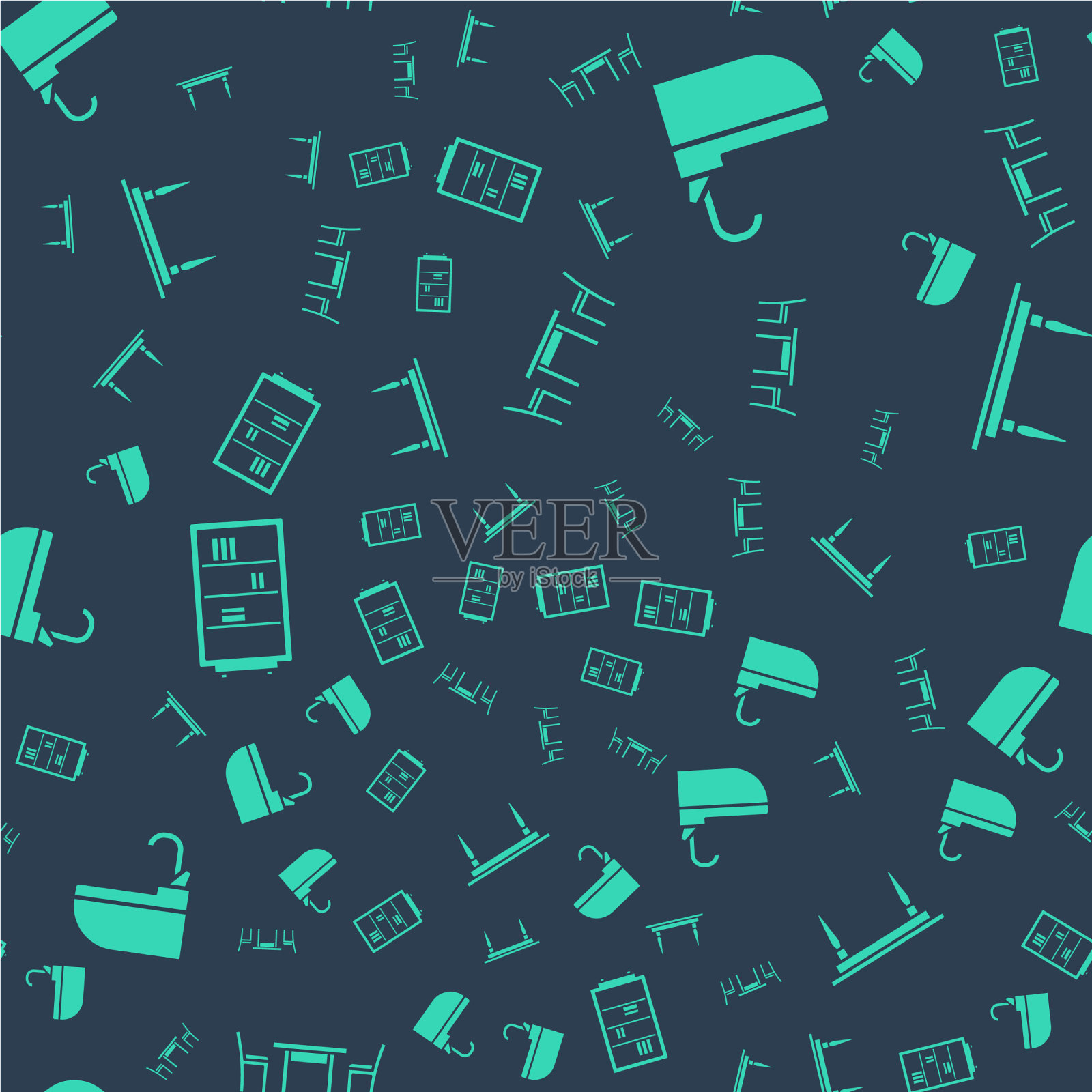 设置木桌与椅子洗手盆与水图标素材