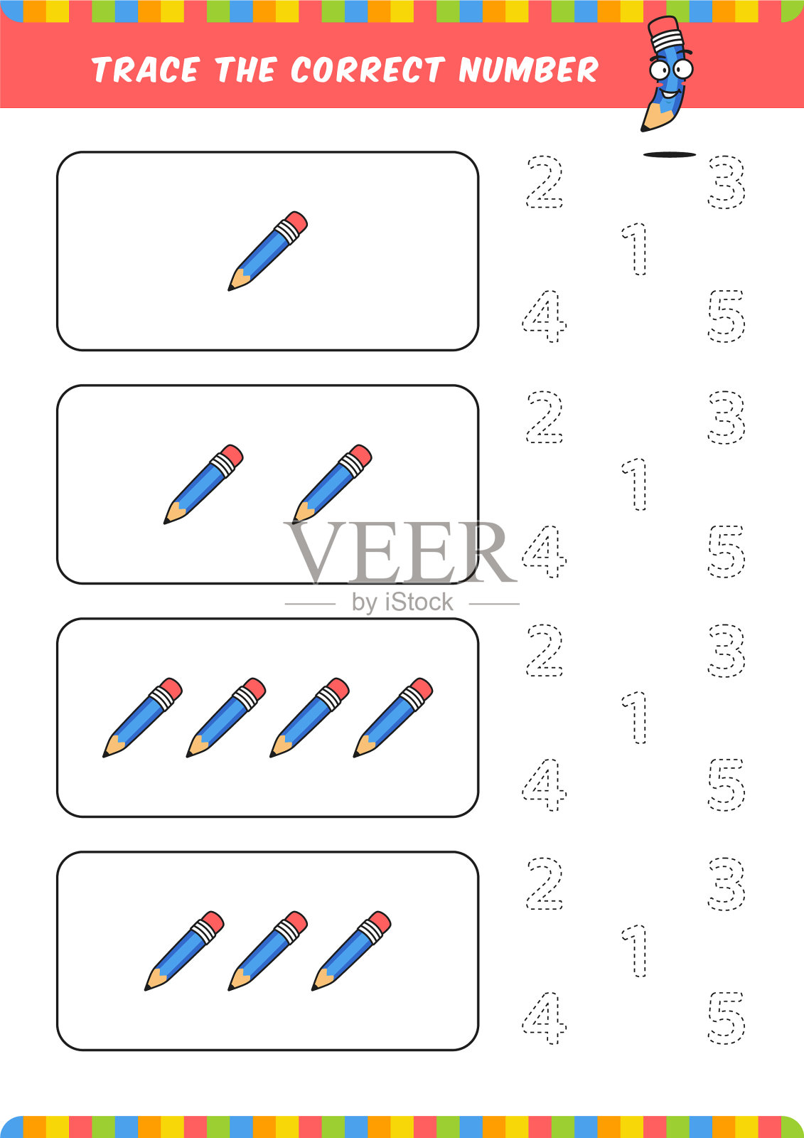 学前计数学习工作表跟踪插画图片素材