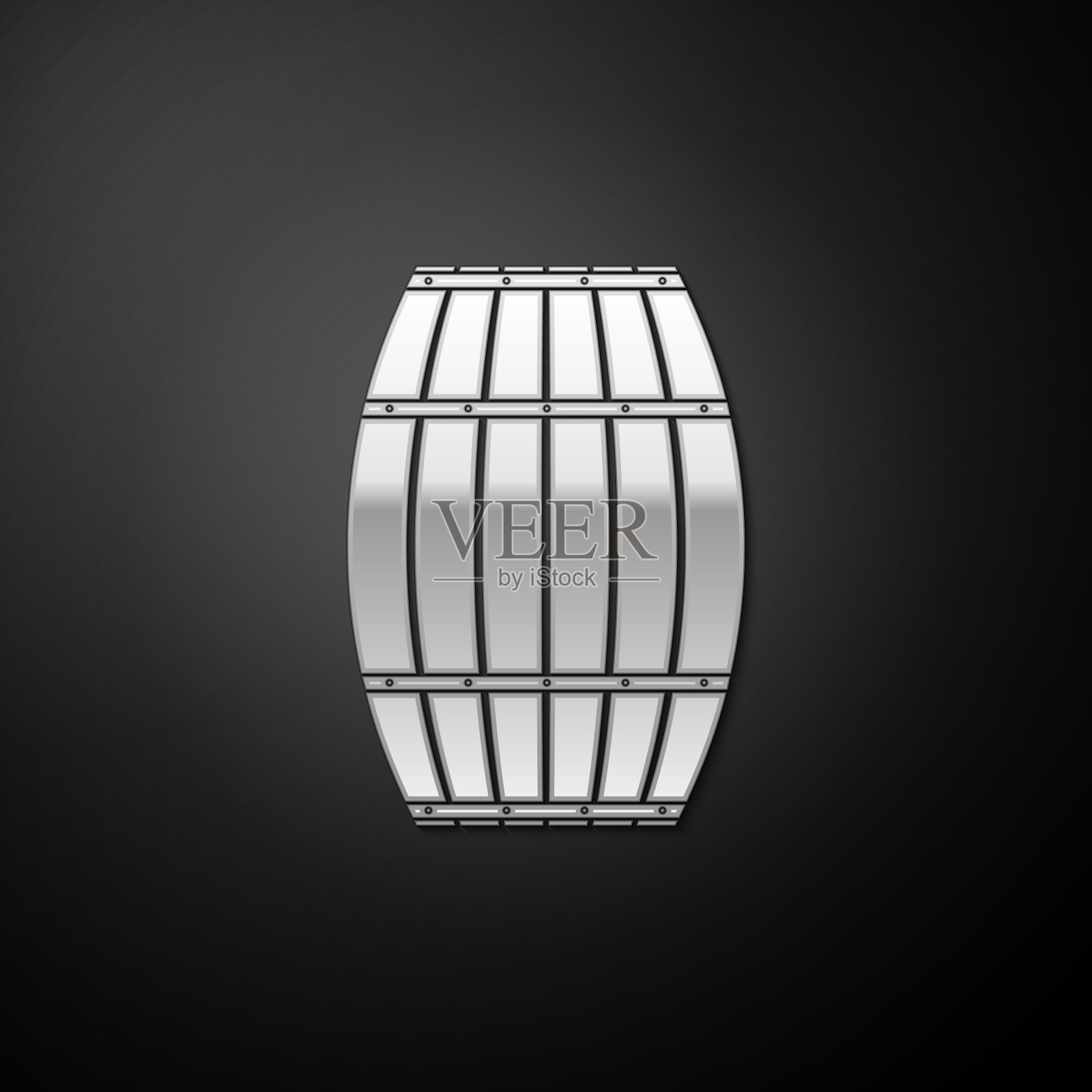 银色木桶图标孤立在黑色插画图片素材