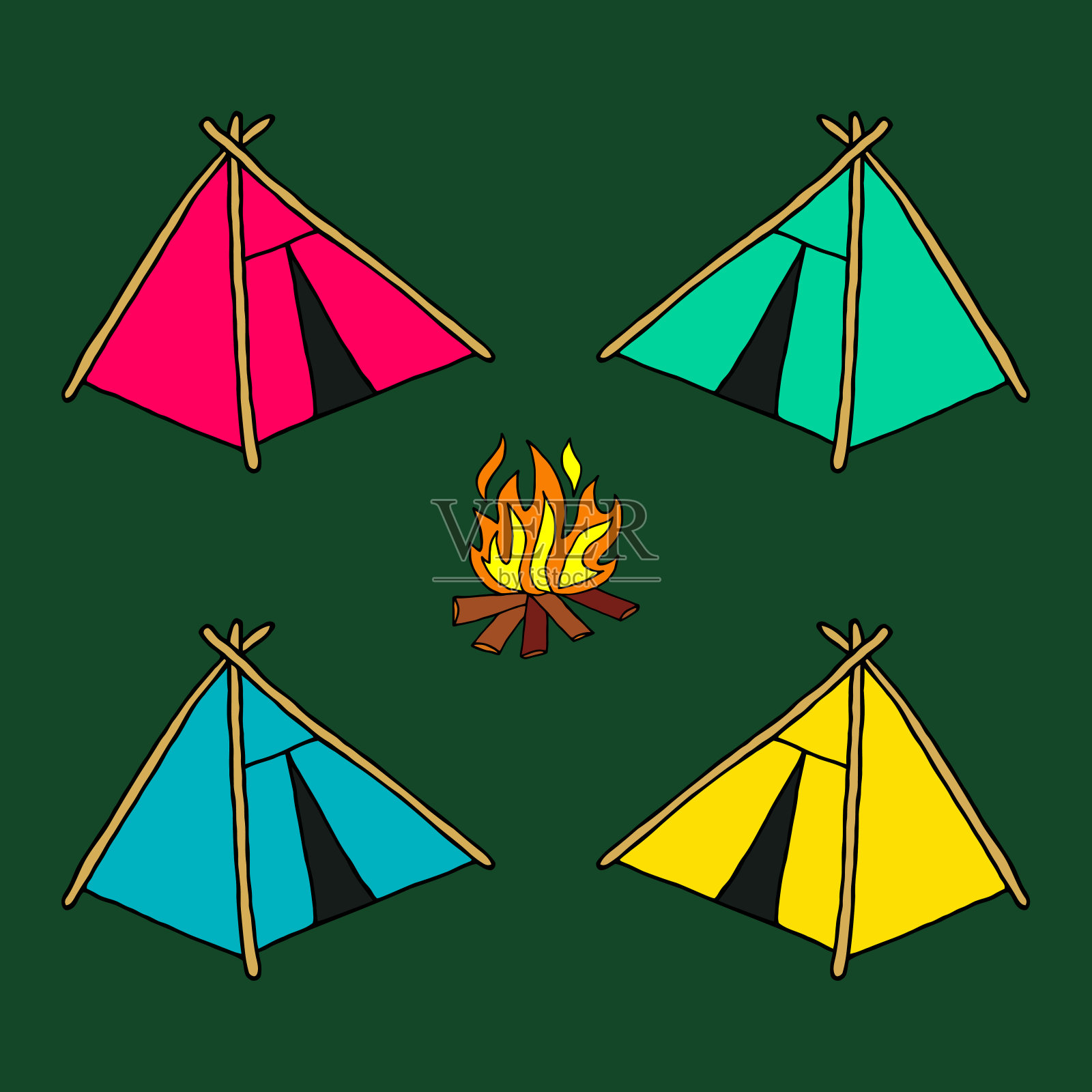 明亮的矢量绘图旅游主题。矢量图像在涂鸦风格。插画图片素材