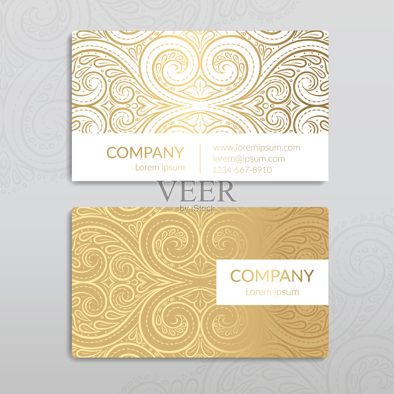 白色和金色的复古名片。奢侈向量装饰模板。伟大的邀请,传单,菜单,背景,墙纸,装饰,包装或任何想要的想法。设计模板素材