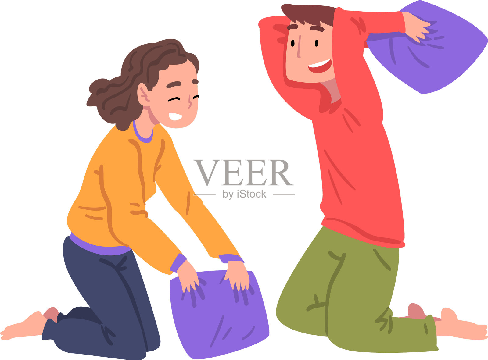 睡衣派对可爱的女孩穿着睡衣玩枕头设计元素图片