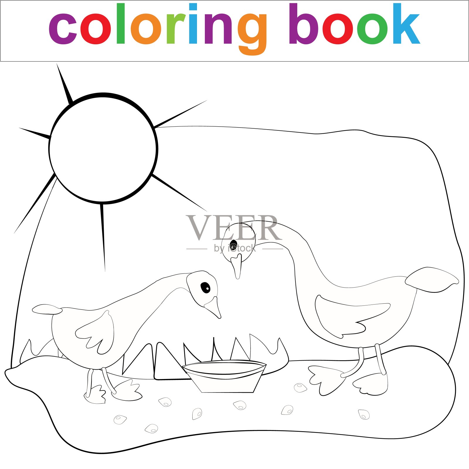 图画书页模板与卡通鹅,为儿童插画图片素材