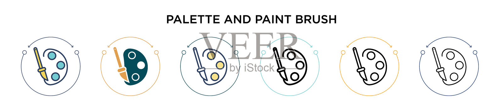 调色板和画笔图标在填充细线插画图片素材