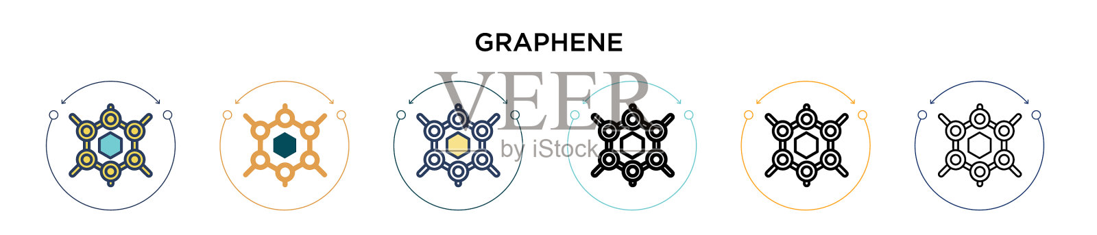 石墨烯图标在填充细线轮廓和插画图片素材