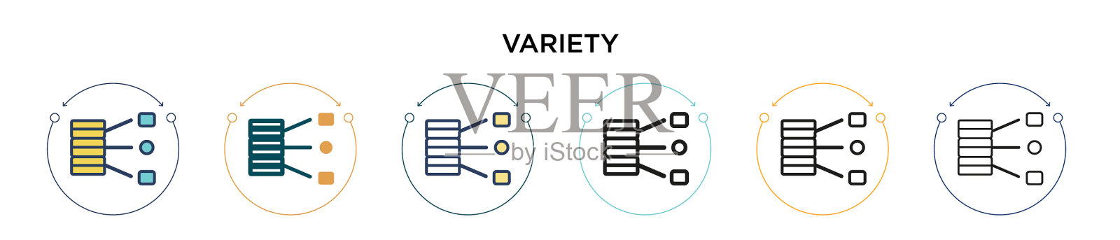 品种图标在填充细线轮廓和图标素材