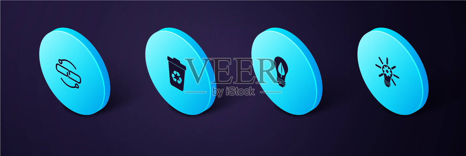 设置等距灯泡与齿轮叶片回收图标素材