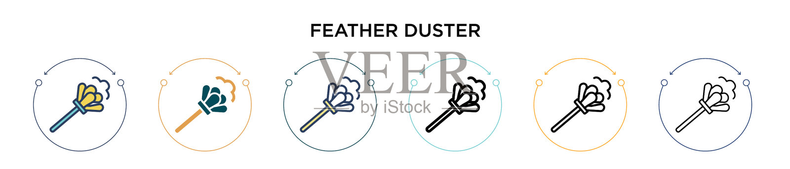 羽毛掸子图标在填充细线轮廓插画图片素材