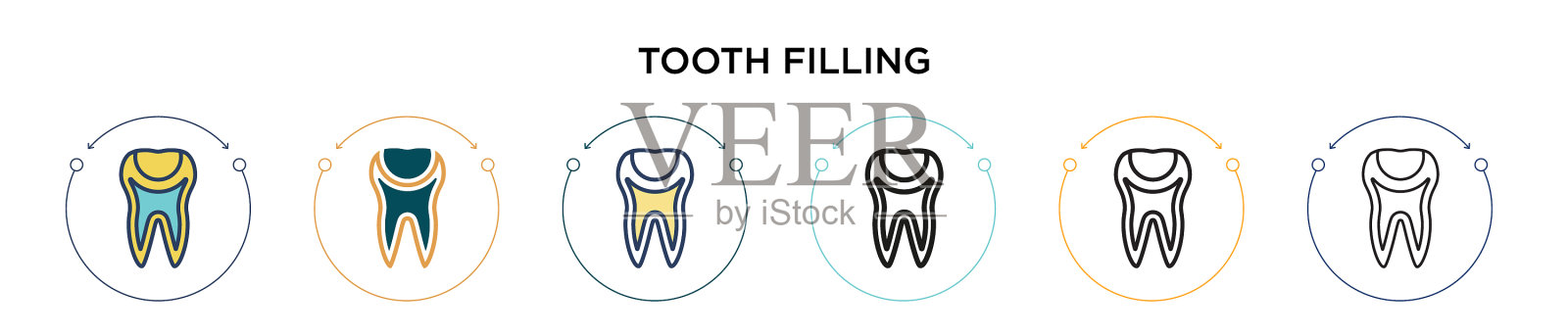 牙填充图标在填充细线轮廓插画图片素材