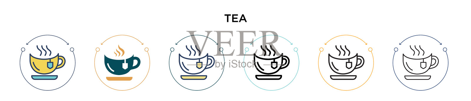 茶图标在填充细线轮廓和笔划图标素材