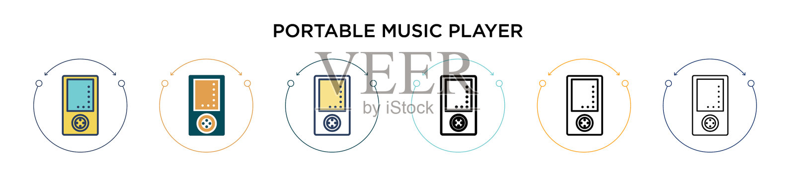 便携式音乐播放器图标在填充细线插画图片素材