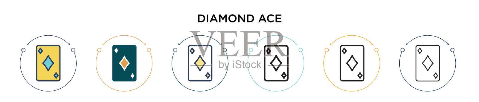 钻石王牌图标在填充细线和轮廓线插画图片素材