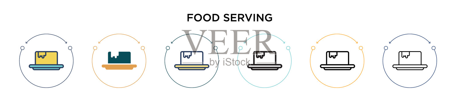 食品服务图标在填充细线轮廓和插画图片素材