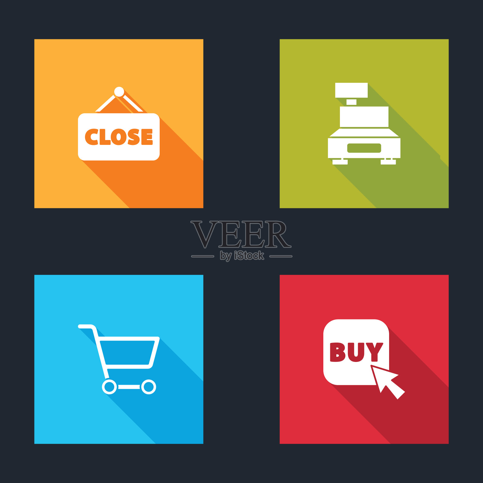 设置悬挂标志与关闭的收银机图标素材