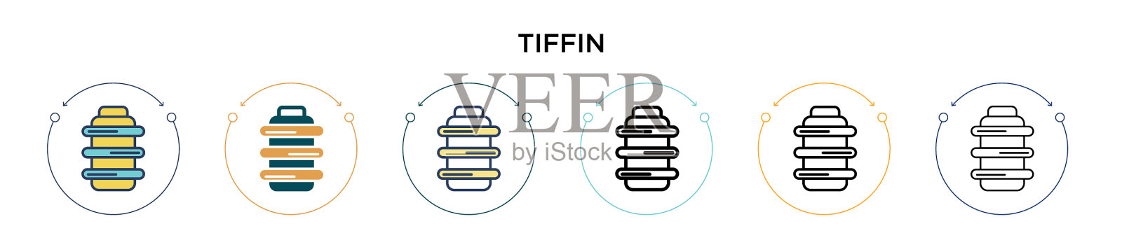 午餐图标在填充细线轮廓和图标素材