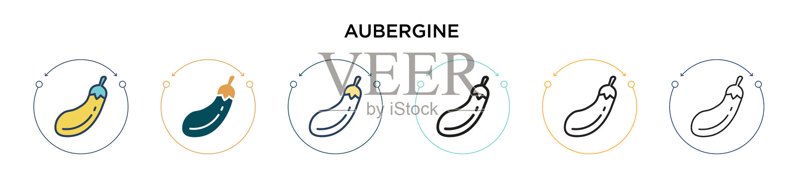 茄子图标在填充细线和轮廓线插画图片素材