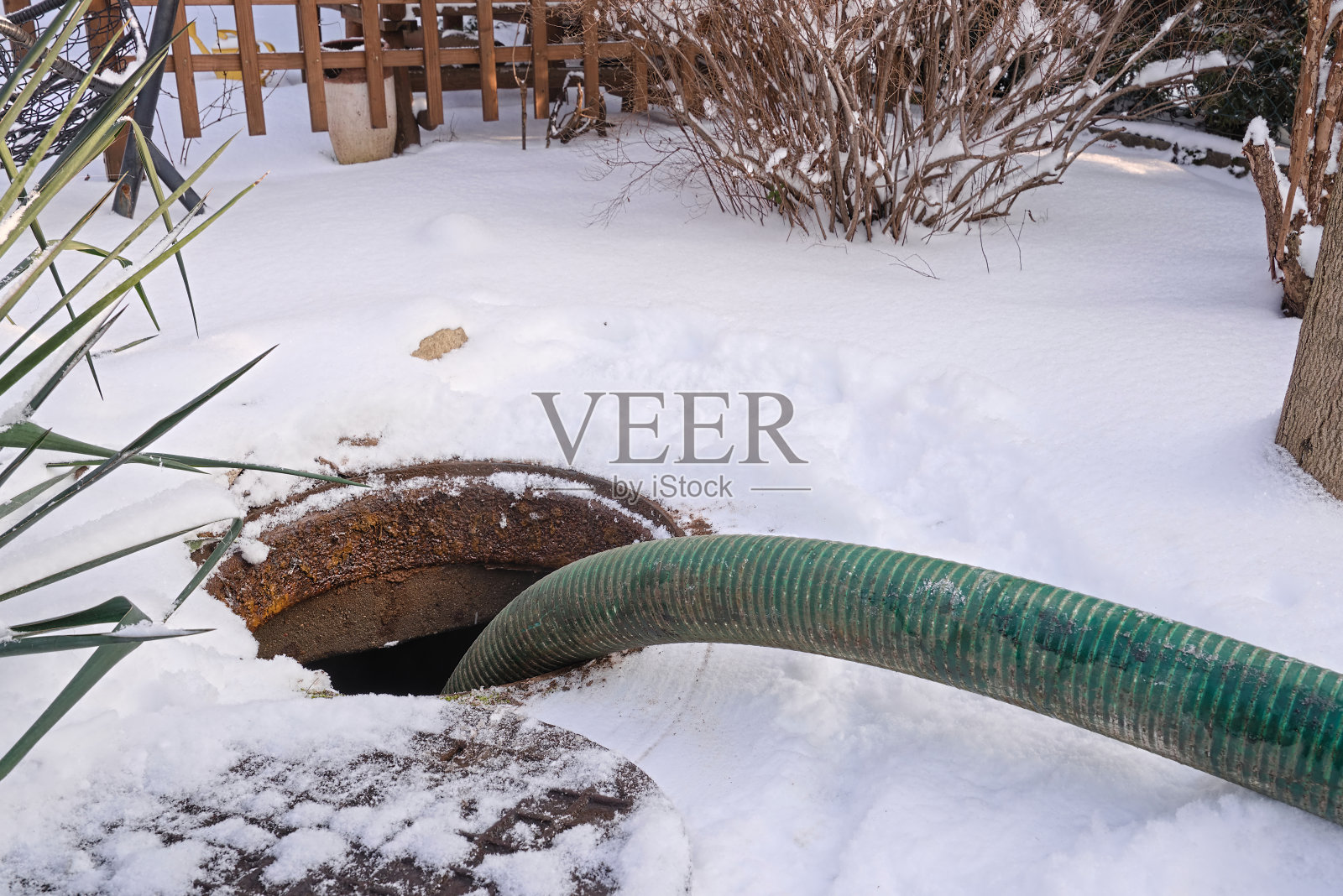 从乡间后院的化粪池里抽水照片摄影图片