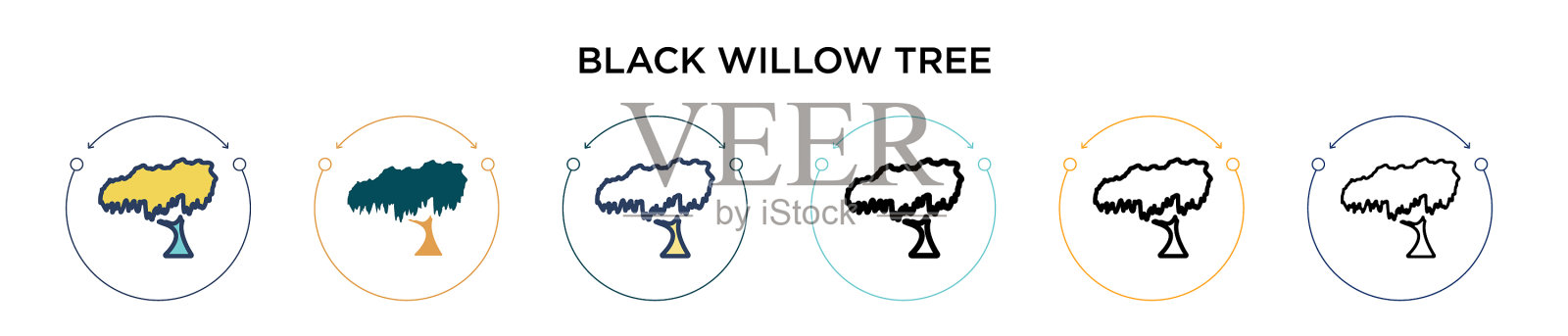 黑色的柳树图标在填充细线插画图片素材