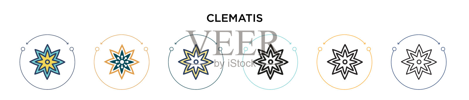 铁线莲图标在填充细线轮廓和插画图片素材