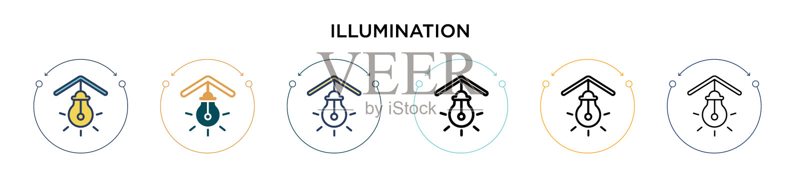 照明图标在填充细线轮廓和图标素材