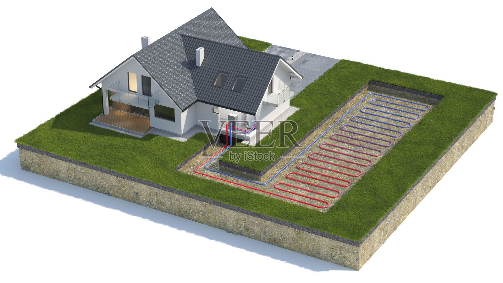 热泵,地源,3d插图照片摄影图片