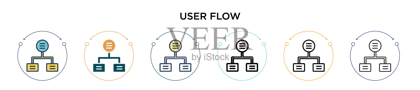 用户流图标在填充细线和轮廓线图标素材