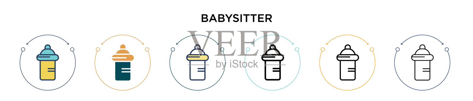 保姆图标在填充细线轮廓和图标素材