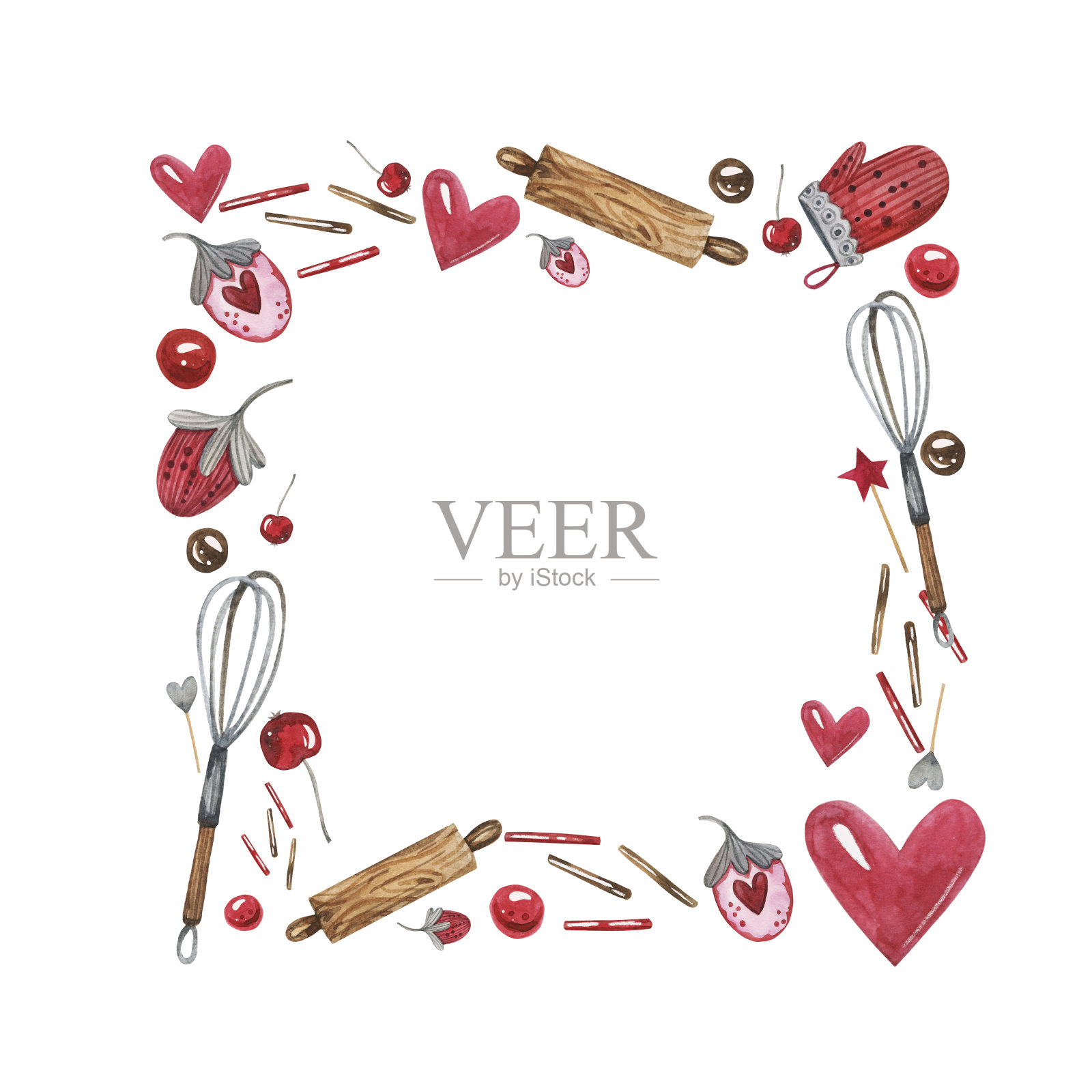 水彩烘焙方框剪辑艺术。插画图片素材