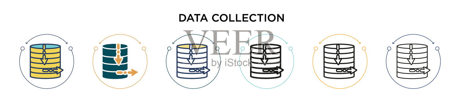 数据收集图标在填充细线轮廓插画图片素材
