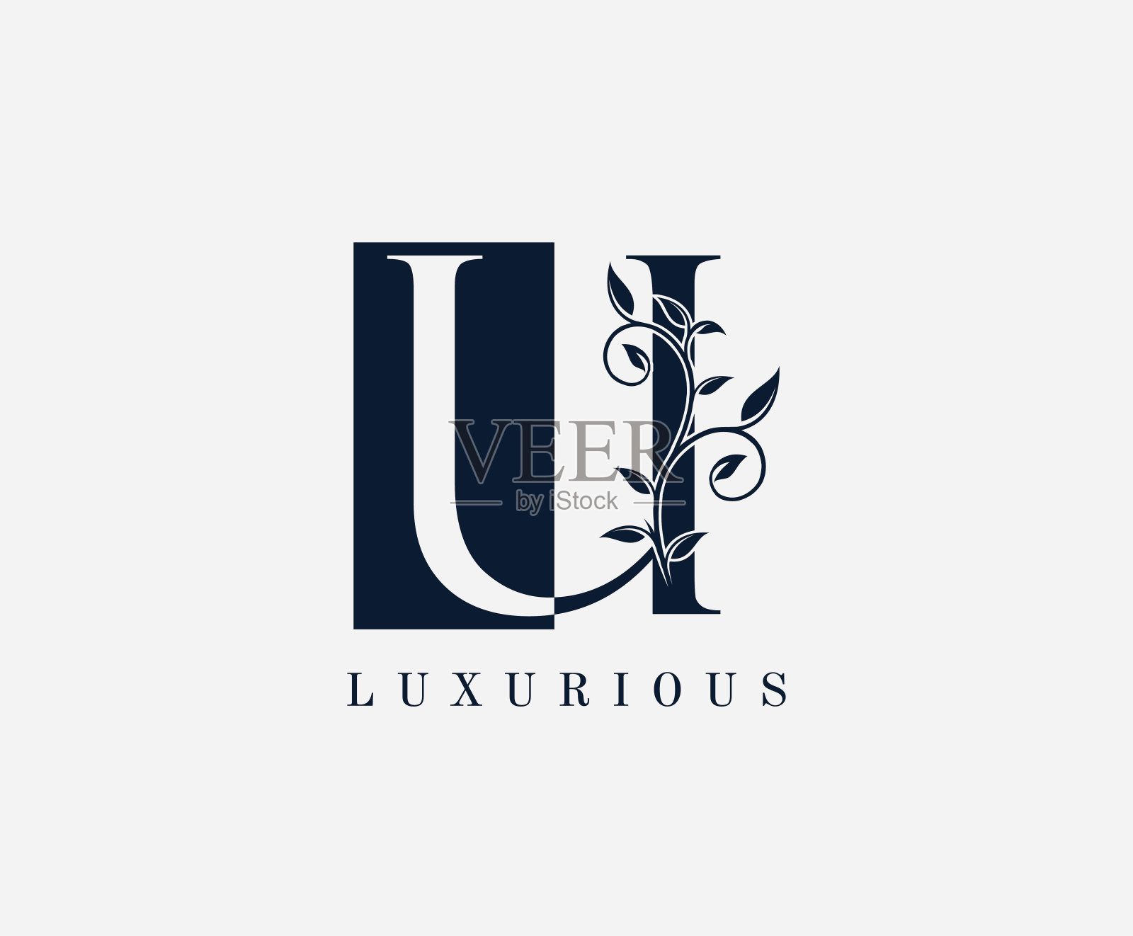 豪华漩涡U字母广场标志设计。插画图片素材