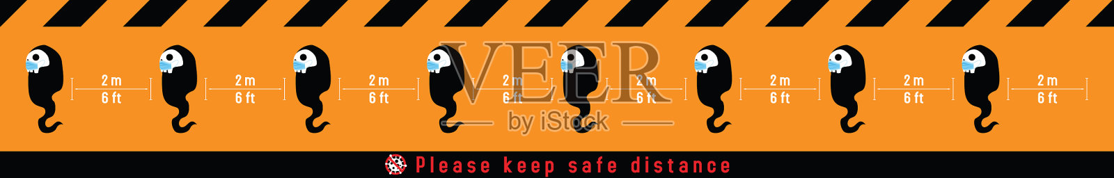 请保管好COVID-19安全距离标志插画图片素材