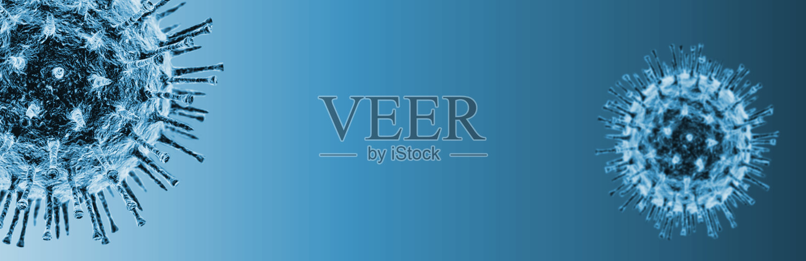 冠状病毒细胞(COVID-19)的3D渲染图像模糊背景。Covid-19流感爆发背景。照片摄影图片