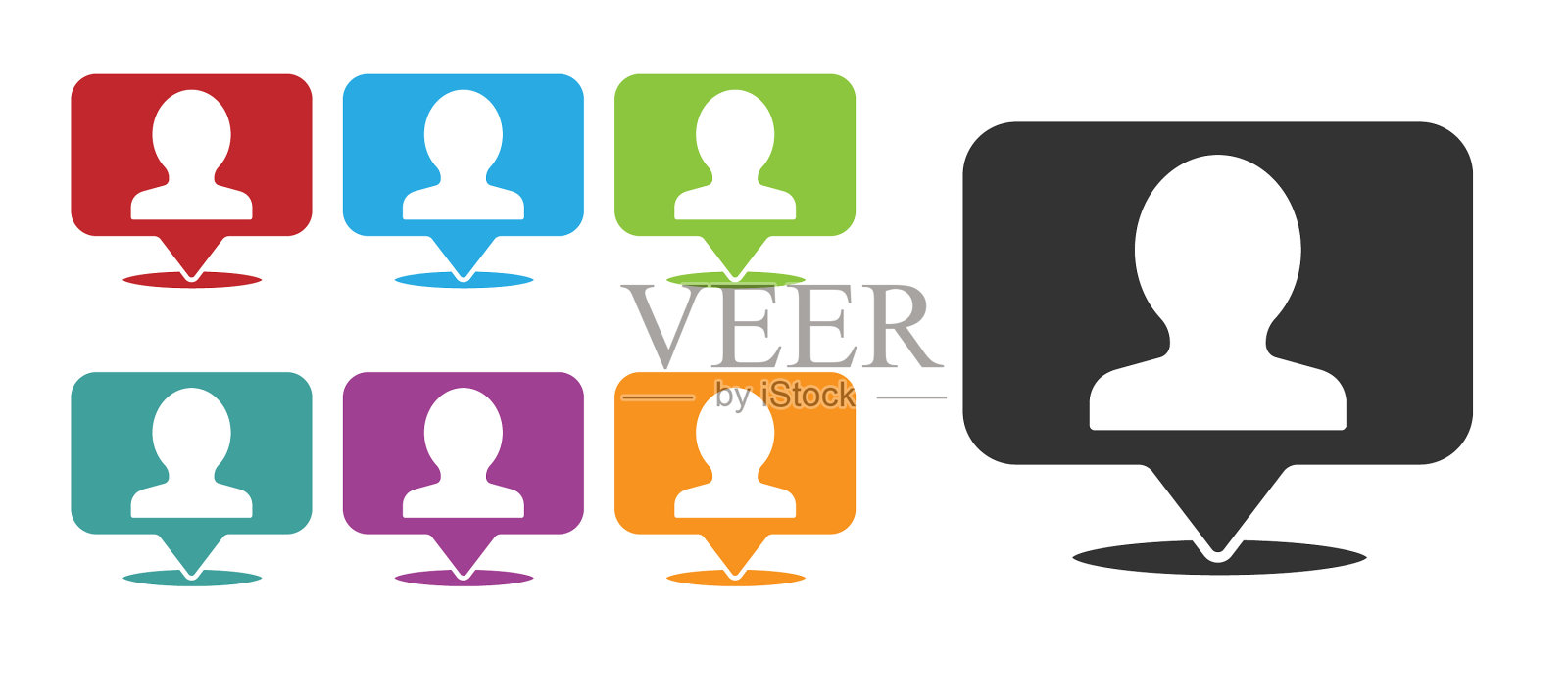 黑色的地图标记上有一个人的剪影图标素材