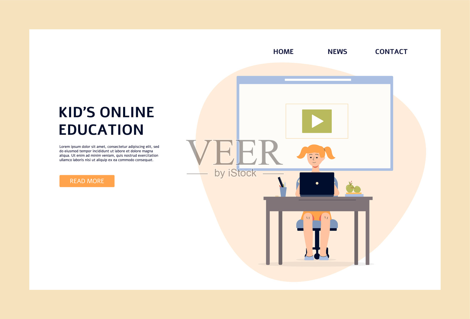 孩子在线教育横幅上有小女孩插画图片素材