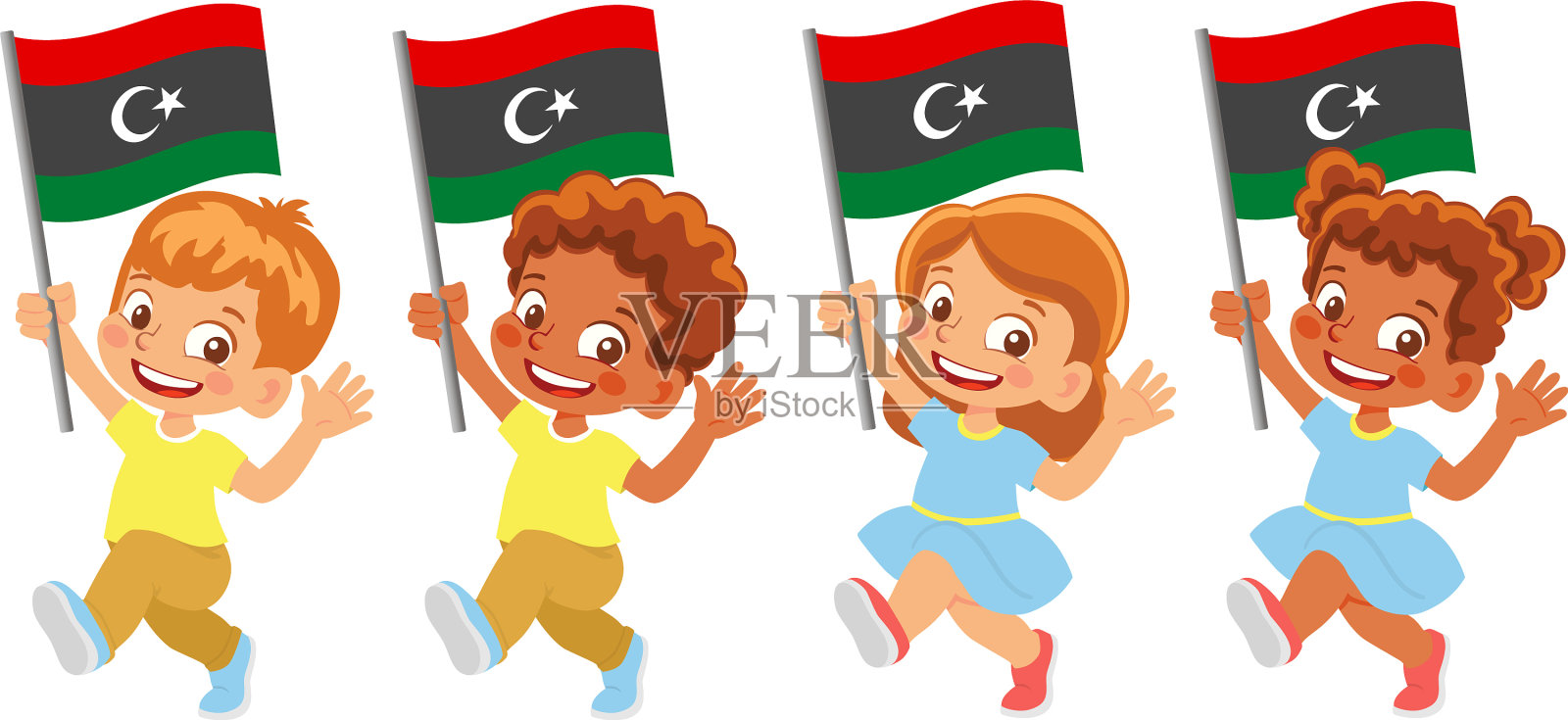 手握利比亚国旗插画图片素材