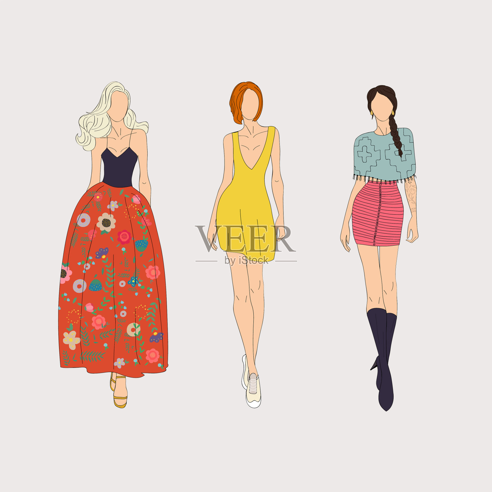 手绘时装模特概念插画图片素材