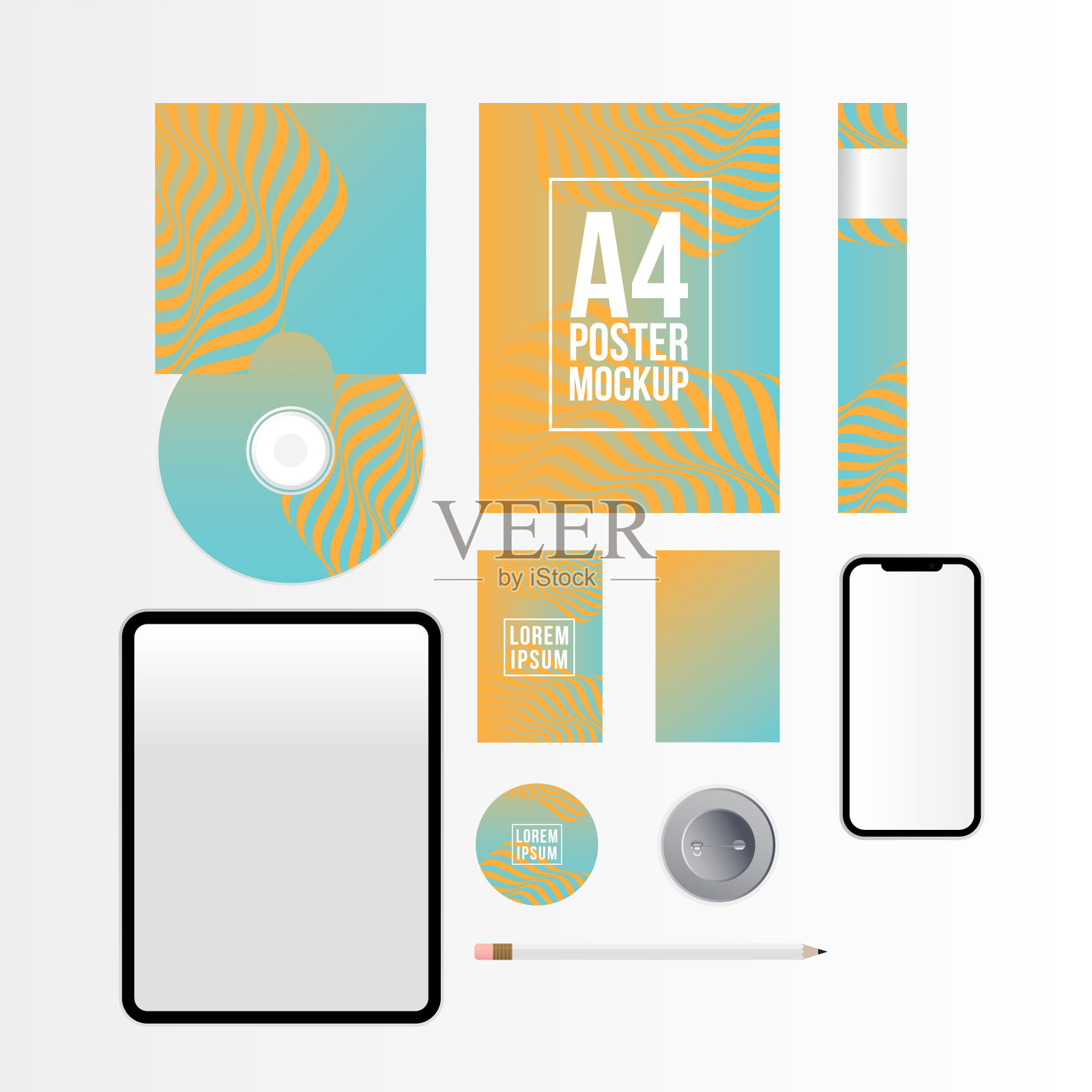 模拟平板电脑智能手机CD和a4海报设计模板素材