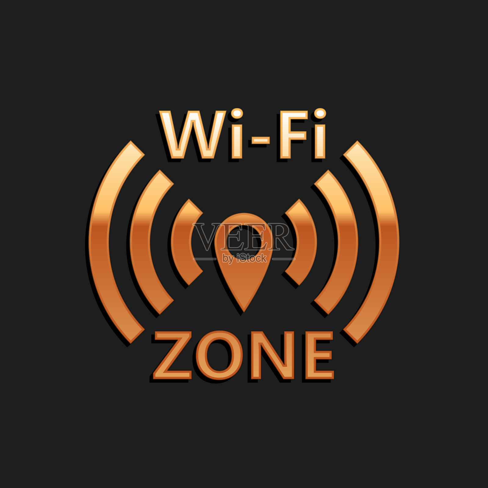 黄金wi-fi无线互联网网络符号图标插画图片素材