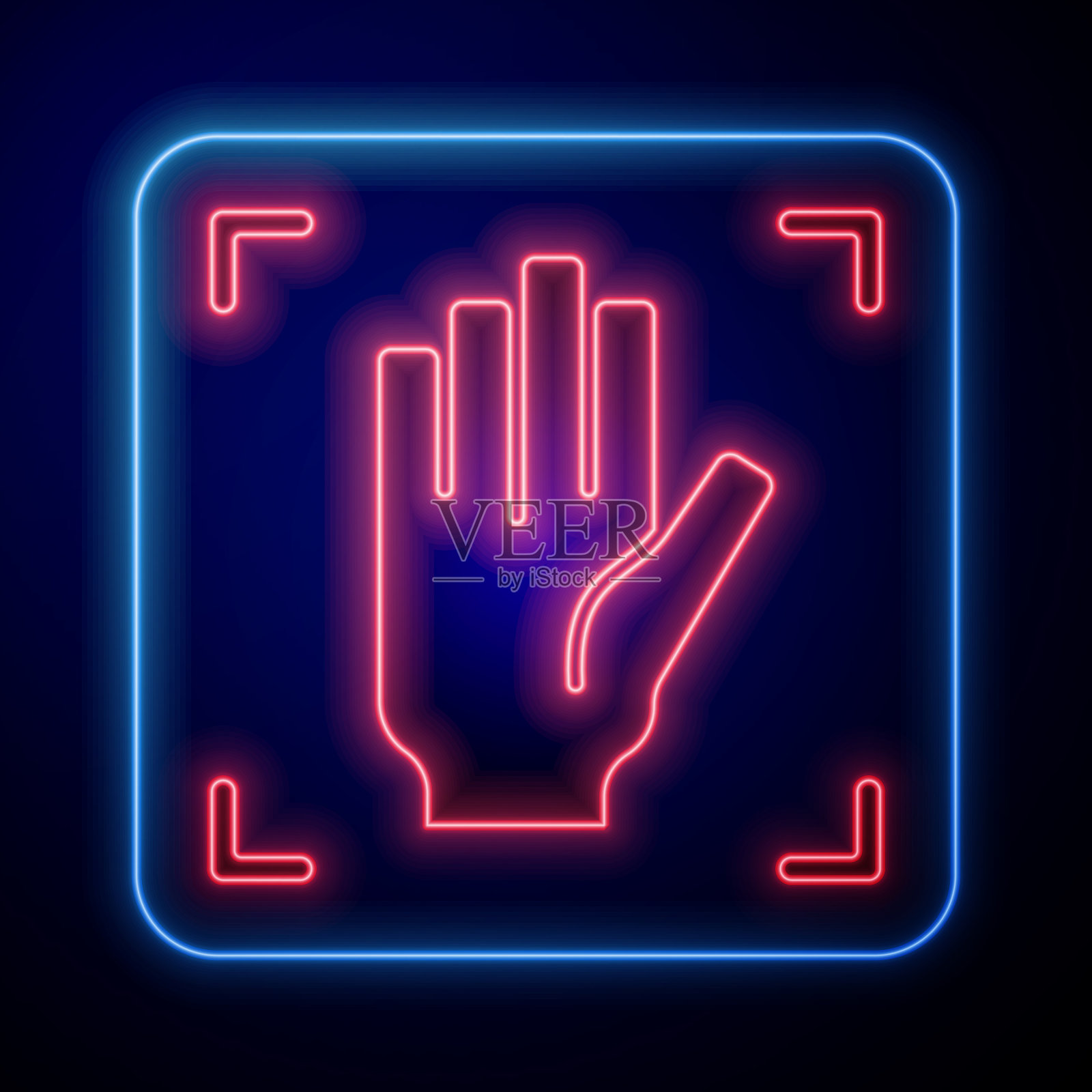 发光的霓虹灯掌纹识别图标孤立插画图片素材